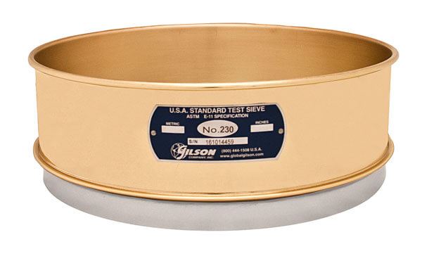 12" Sieve, Brass/Stainless, Full Height, No. 230 with Backing Cloth