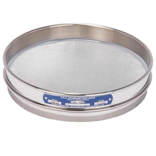 8in Sieve, All Stainless, Half-Height, No.120 with Backing Cloth