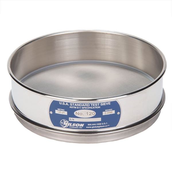 8in Sieve, All Stainless, Full-Height, No.120 with Backing Cloth