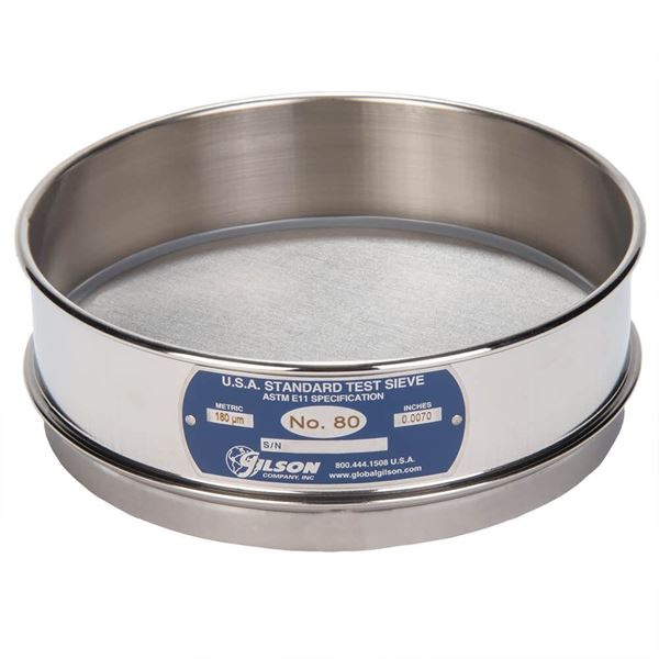 8" Sieve, All Stainless, Full-Height, No. 80 with Backing Cloth