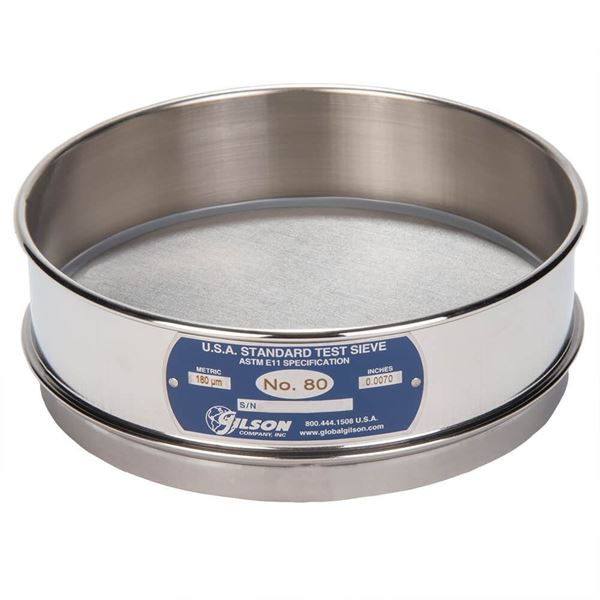 8in Sieve, All Stainless, Full-Height, No.80 with Backing Cloth