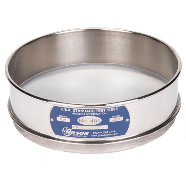 8" Sieve, All Stainless, Full-Height, No. 400 with Backing Cloth