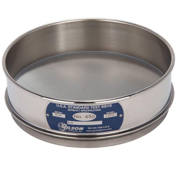 8" Sieve, All Stainless, Full-Height, No. 450 with Backing Cloth