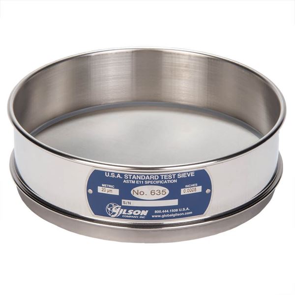 8" Sieve, All Stainless, Full-Height, No. 635 with Backing Cloth