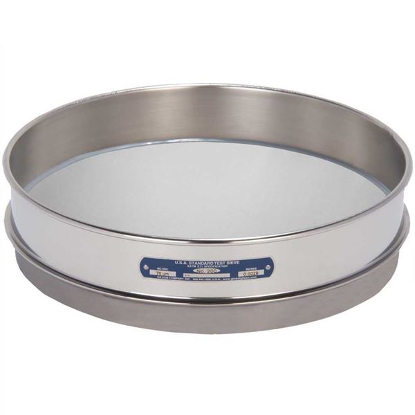 12in Sieve, All Stainless, Intermediate-Height, No.200 with Backing Cloth