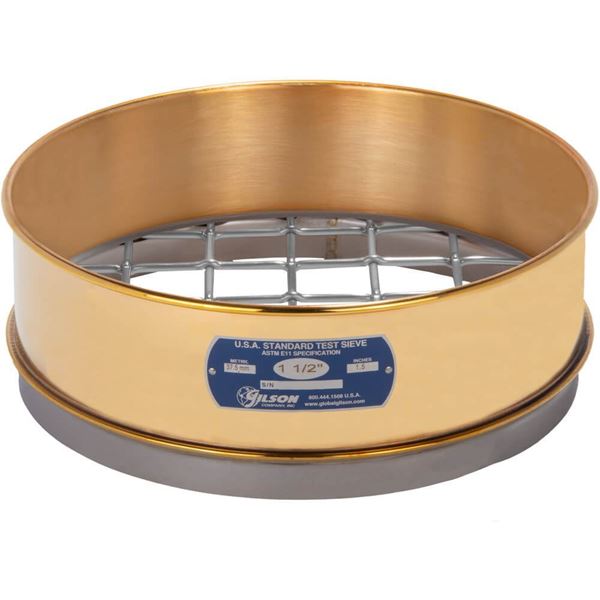 12in Sieve, Brass/Stainless, Full-Height, 1-1/2in