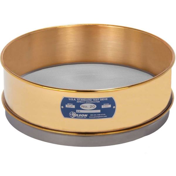 12" Sieve, Brass/Stainless, Full-Height, No. 20
