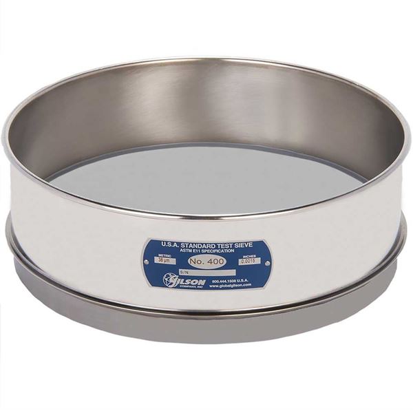 12" Sieve, All Stainless, Full-Height, No. 400 with Backing Cloth