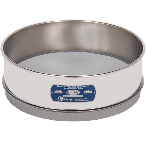 12" Sieve, All Stainless, Full-Height, No. 140 with Backing Cloth