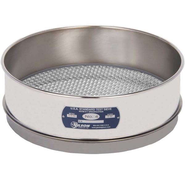 12" Sieve, All Stainless, Full-Height, No. 4