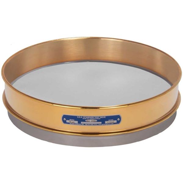 12in Sieve, Brass/Stainless, Intermediate-Height, No.200 with Backing Cloth