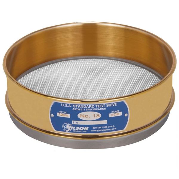 8" Sieve, Brass/Stainless, Full-Height, No. 18