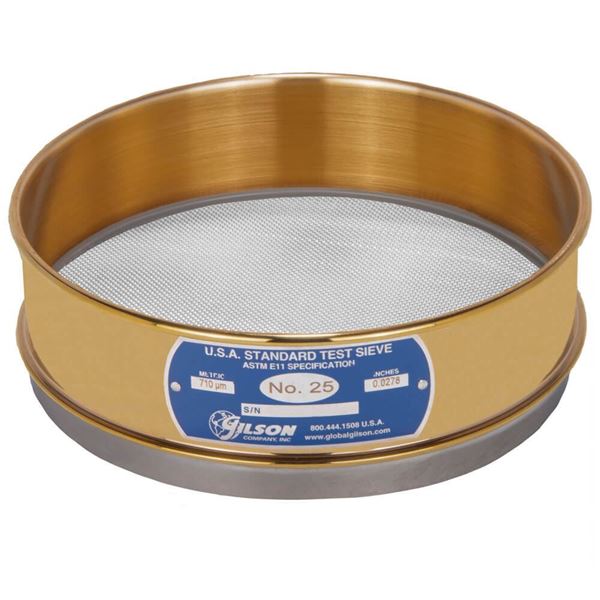 8" Sieve, Brass/Stainless, Full-Height, No. 25