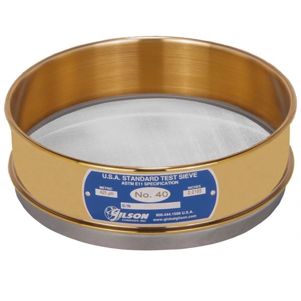 8" Sieve, Brass/Stainless, Full-Height, No. 40