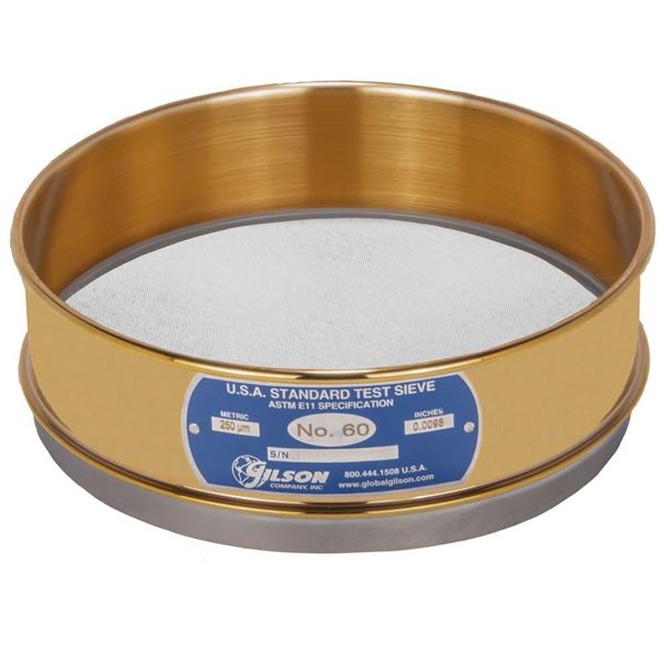 8" Sieve, Brass/Stainless, Full-Height, No. 60