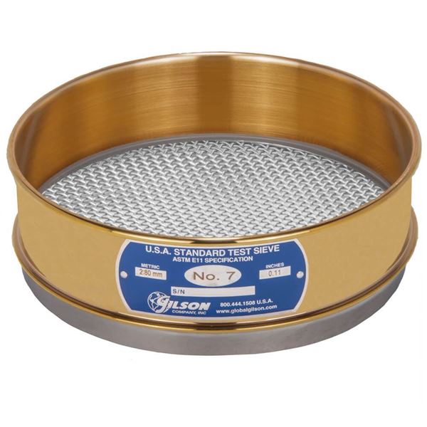8" Sieve, Brass/Stainless, Full-Height, No. 7