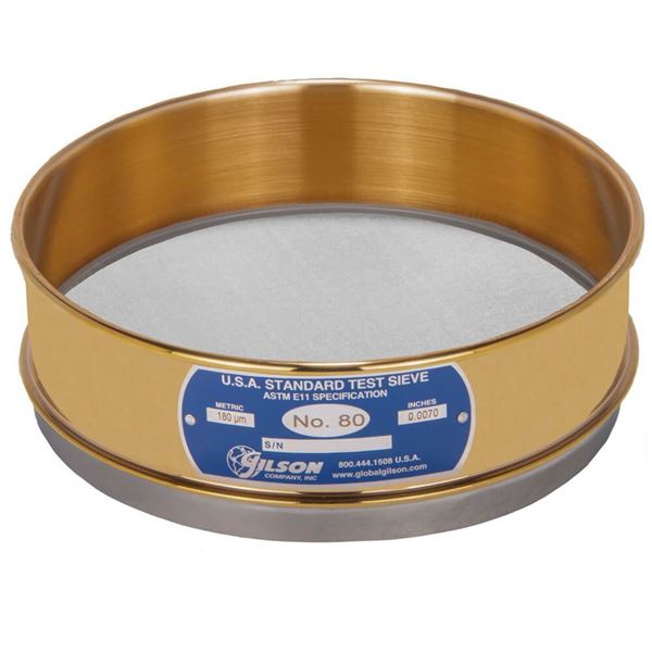 8" Sieve, Brass/Stainless, Full-Height, No. 80