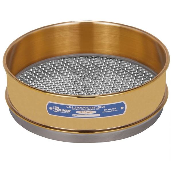 8" Sieve, Brass/Stainless, Full-Height, 1/8"