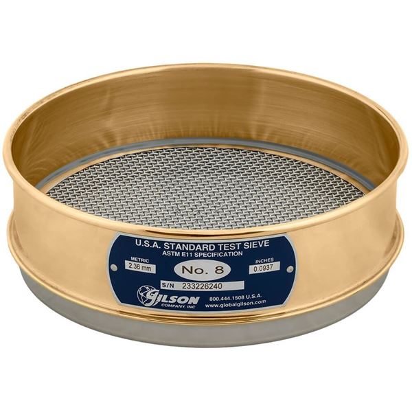 8in Sieve, Brass/Stainless, Full-Height, No.8