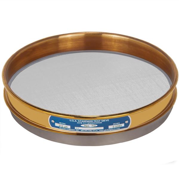 8in Sieve, Brass/Stainless, Half-Height, No.70 with Backing Cloth