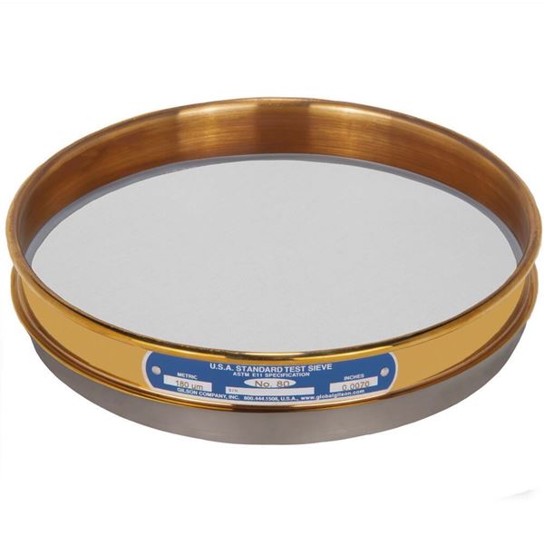 8in Sieve, Brass/Stainless, Half-Height, No.80 with Backing Cloth