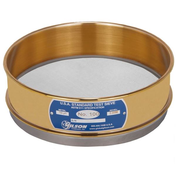 8in Sieve, Brass/Stainless, Full-Height, No.100 with Backing Cloth