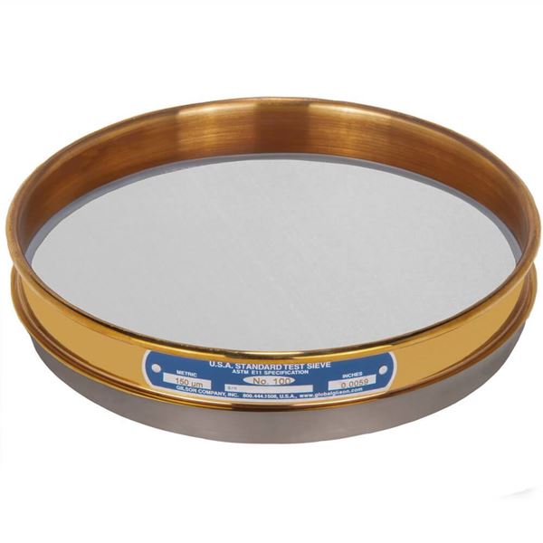 8in Sieve, Brass/Stainless, Half-Height, No.100 with Backing Cloth