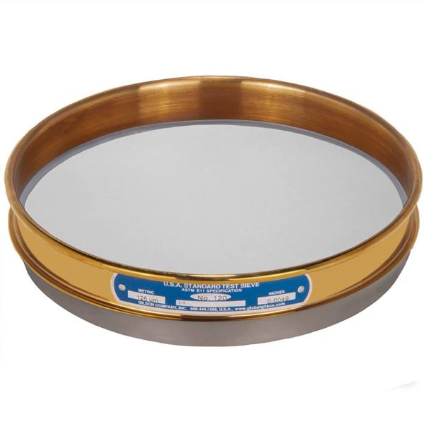 8in Sieve, Brass/Stainless, Half-Height, No.120 with Backing Cloth