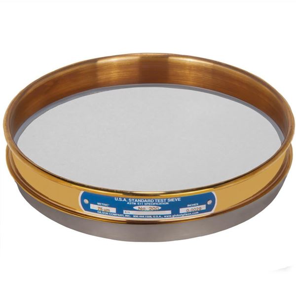 8in Sieve, Brass/Stainless, Half-Height, No.200 with Backing Cloth