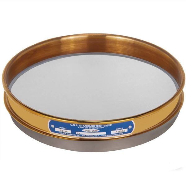 8in Sieve, Brass/Stainless, Half-Height, No.230 with Backing Cloth