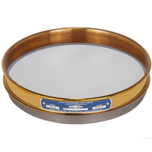 8in Sieve, Brass/Stainless, Half-Height, No.325 with Backing Cloth