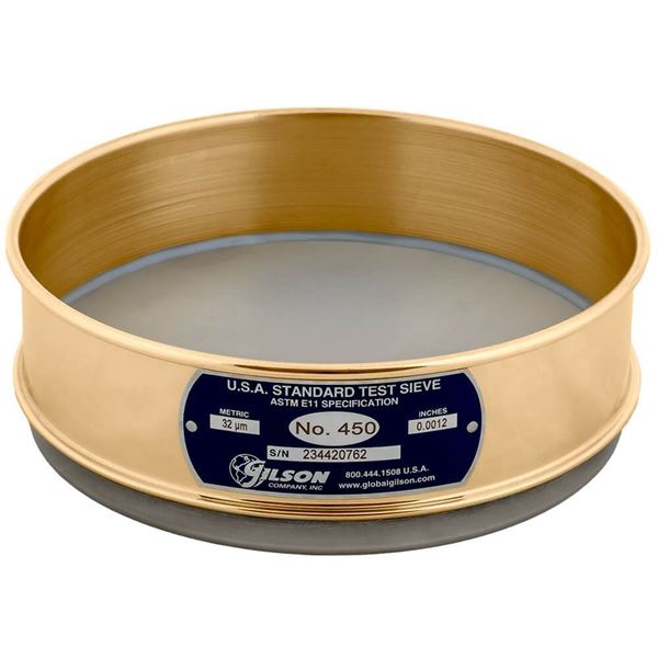 8in Sieve, Brass/Stainless, Full-Height, No.450 with Backing Cloth