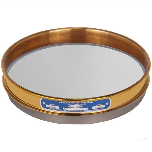 8in Sieve, Brass/Stainless, Half-Height, No.500 with Backing Cloth