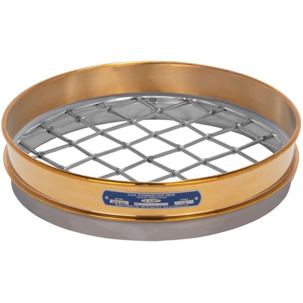 12in Sieve, Brass/Stainless, Half-Height, 1-1/4in