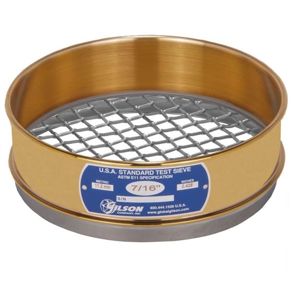 8in Sieve, Brass/Stainless, Full-Height, .530in